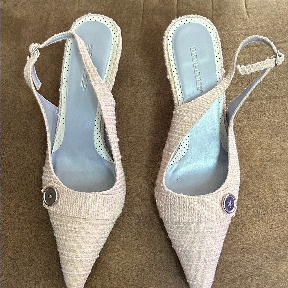 Highlights Light Pink Tweed Slingback Heels
